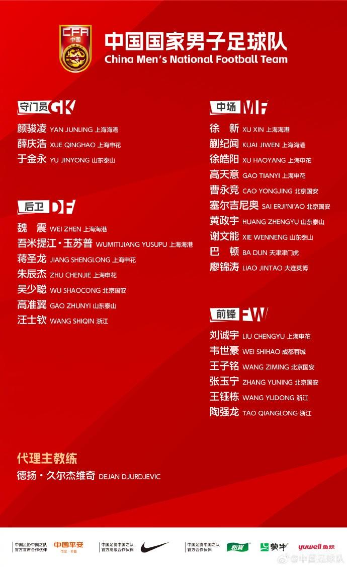 国足最新名单揭晓，塞尔吉尼奥成为唯一归化球员